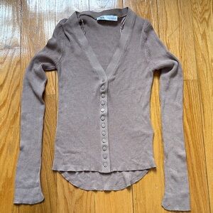 Zara Ribbed Button-front Cardigan